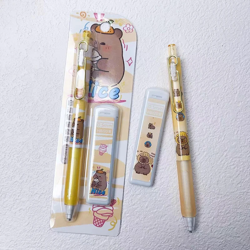 Kawaii 0.5mm capivara conjunto de lápis mecânico com recarga bonito escola escritório escrita lápis dos desenhos animados papelaria presente do estudante