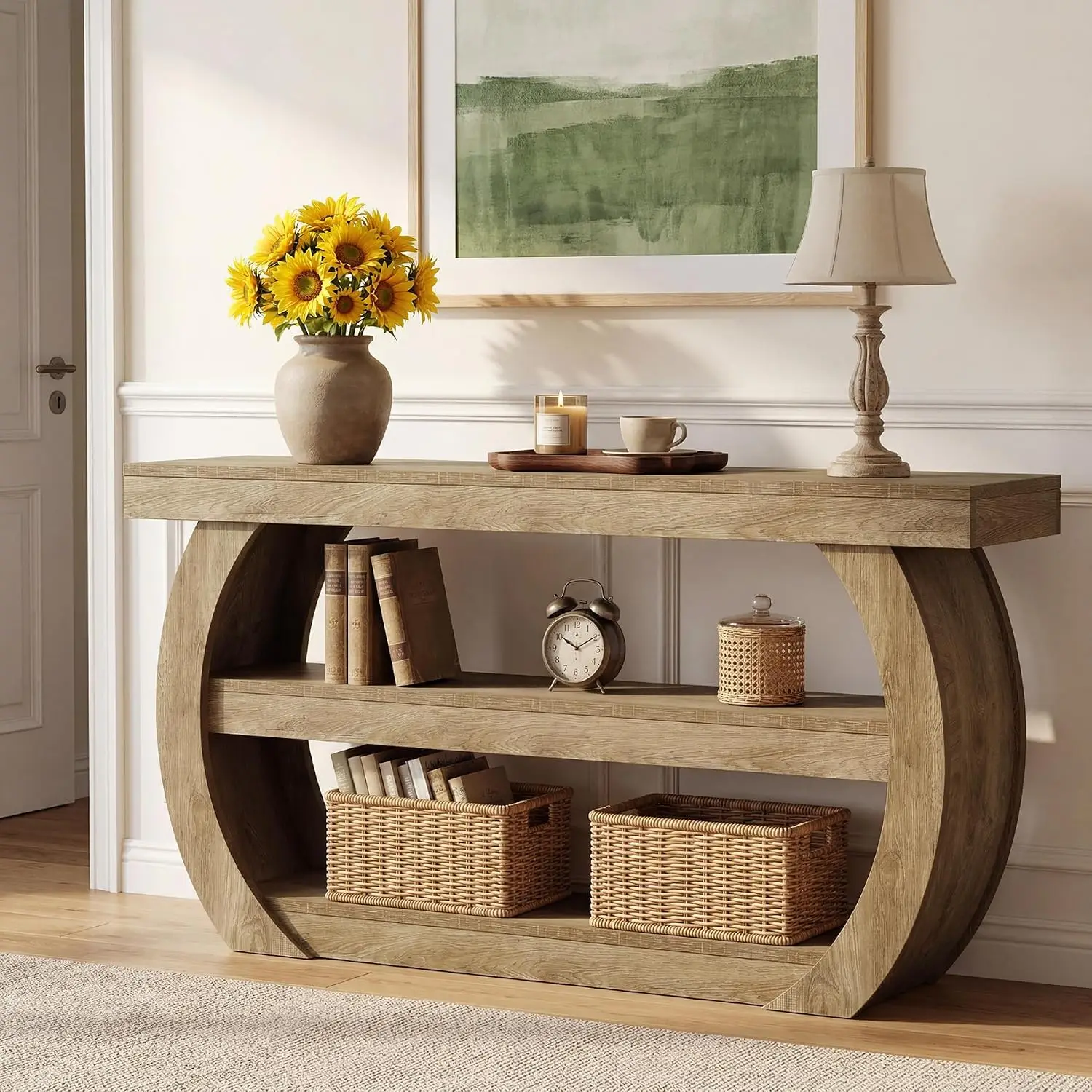 3-Tier Wooden Console Table with Storage Shelves, 63-Inch Long Entryway Sofa Table for Hallway Living Room, Customized