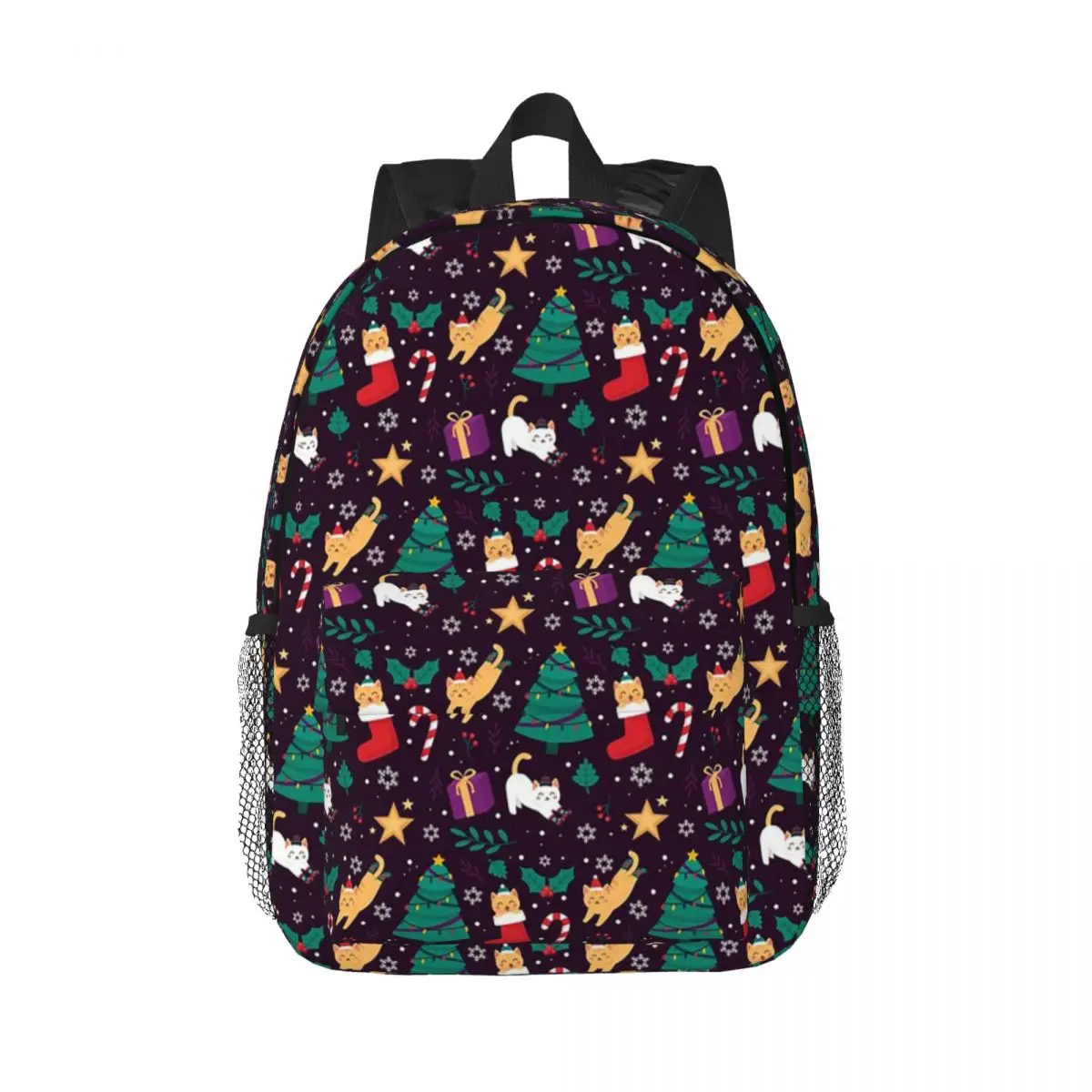 Cute Cats Christmas Tree Pattern Backpacks Boys Girls Bookbag Students School Bags Laptop Rucksack Shoulder Bag Large Capacity