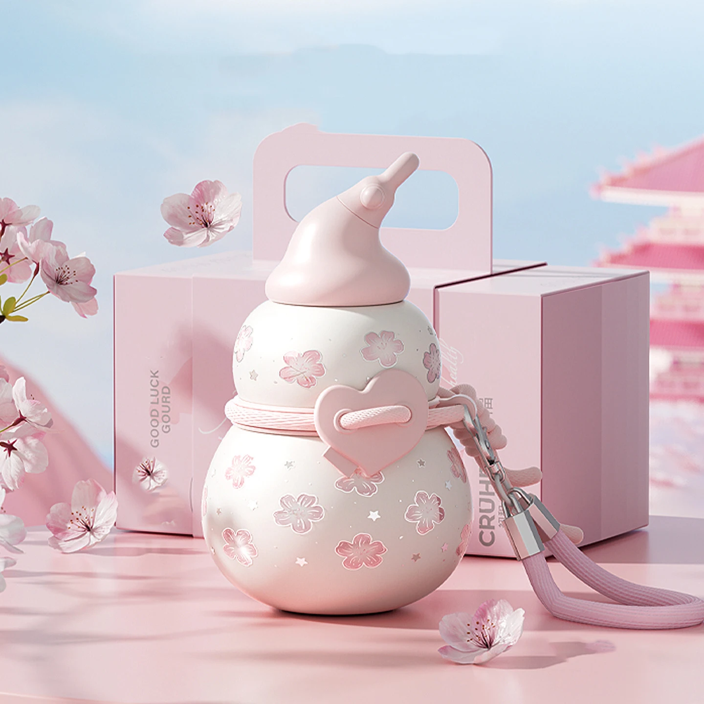 

Gourd Water Bottle with Straw and Strap, 450ml Portable Water Bottle, Stylish Look Cute Sports Water Bottle, 316 Stainless Steel