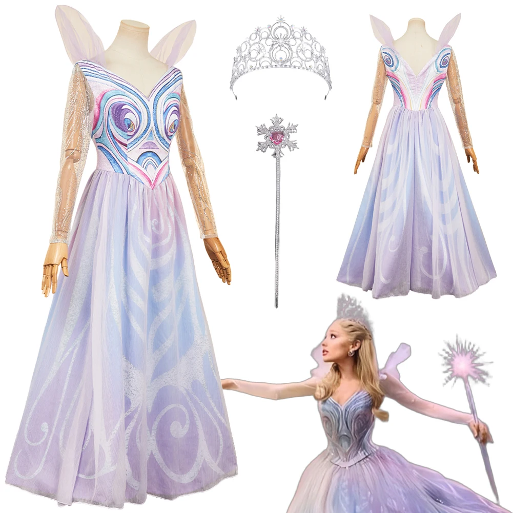 

Fantasia Wicked 2 Ведьма Глинда Косплей Платье с короной и палочкой 2025 Фильм Disfraz Костюм Женская карнавальная одежда на Хэллоуин