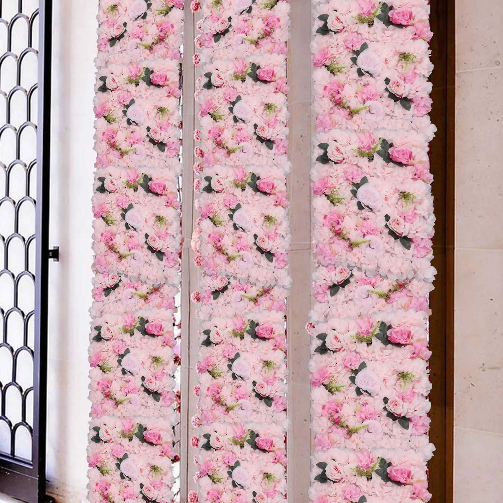 12 Pcs Flower Wall Panel Set  Pink Artificial Dahlia Rose Flower Wall Mat Rose Stage Background Mall Festival Decoration