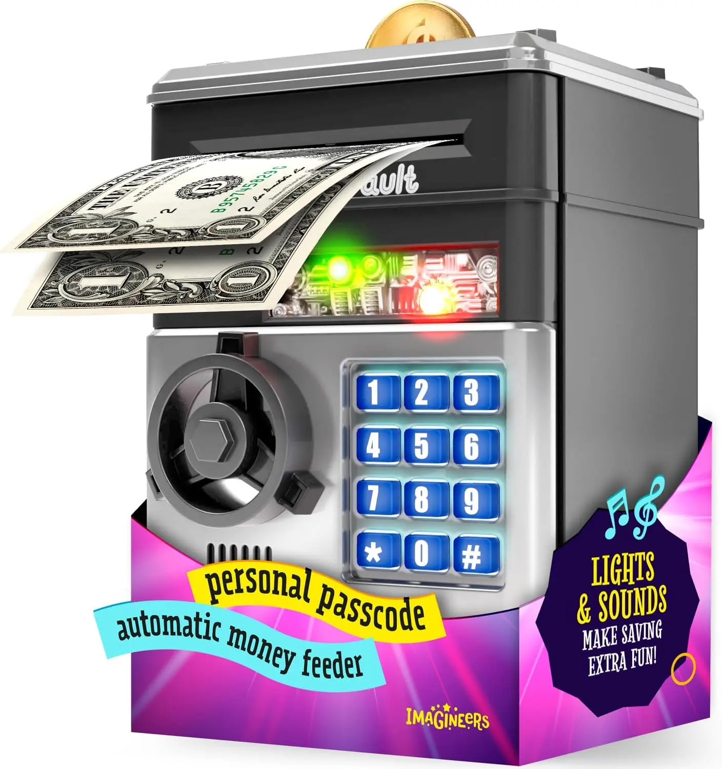 Piggy Bank for Kids - Electronic Money Saving Box w/Code- ATM Safe - Toy Coin Bank - Gifts for Boys Toys for Age 3, 4, 5, 6, 7,