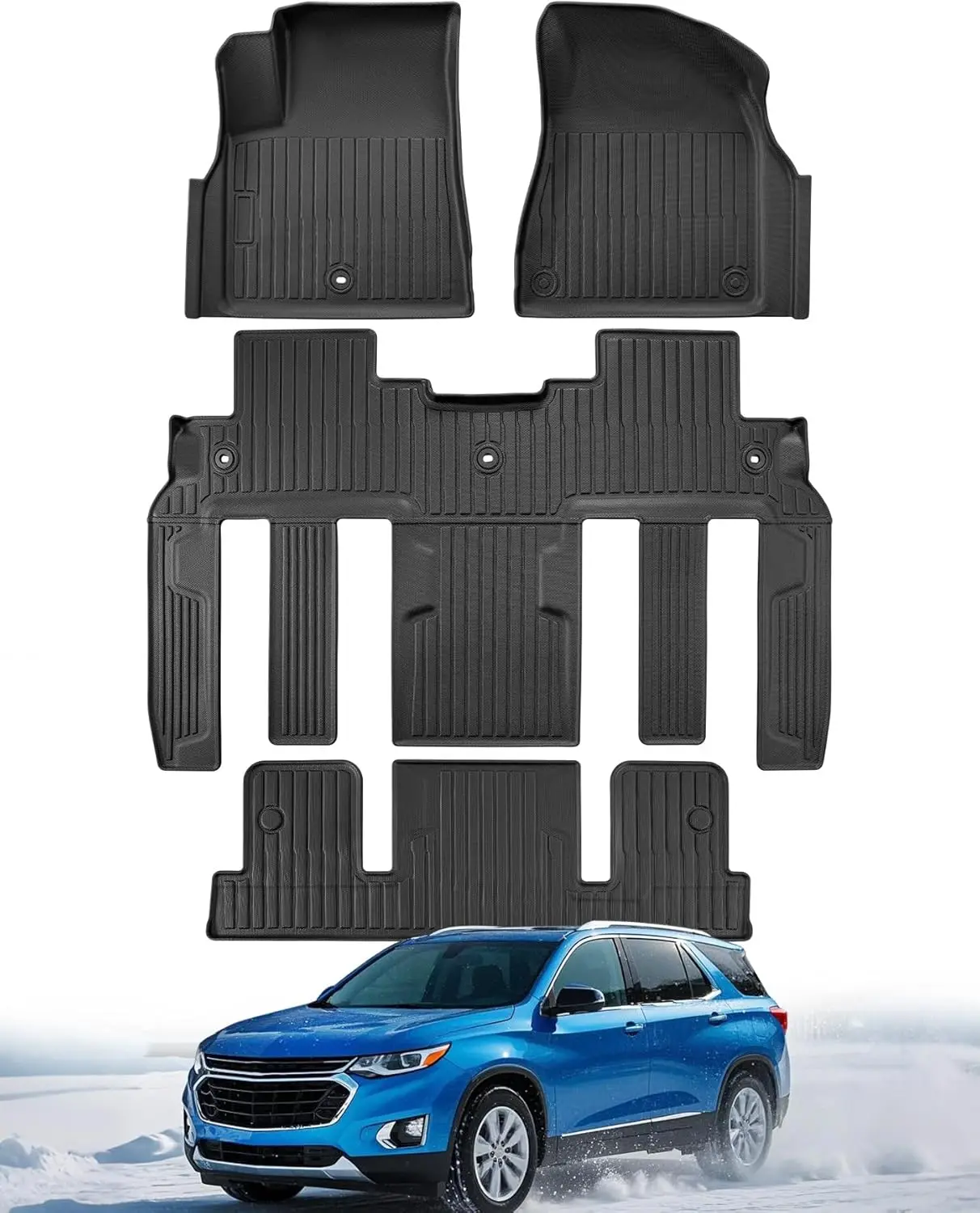 All-Weather Floor Mats for 2007 - 2017 Vehicles with Captain's Chairs, TPE Rubber, Black, Full Interior Protection