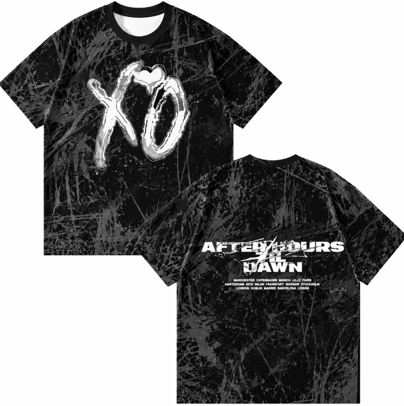 2026 The Weeknd Print T-Shirt Suitable for Both Men and Women Hip-hop Style Summer Gothic-punk T-shirt K-pop Short-sleeved Shirt