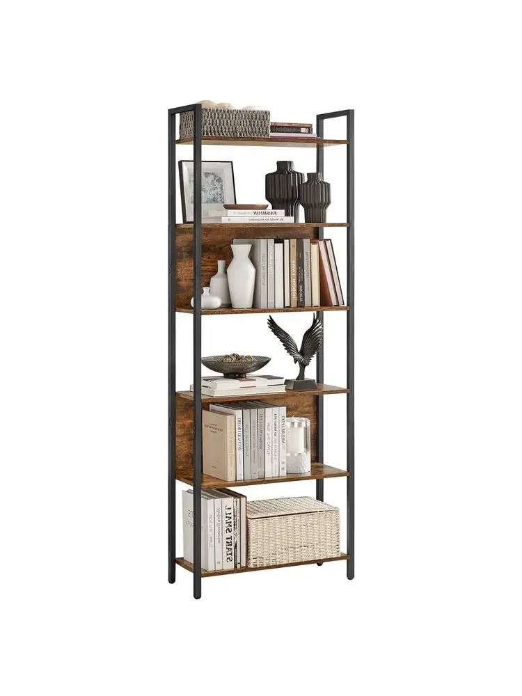 LLS113B01 Bookcase, Kitchen Shelf, Standing Shelf with 6 Open Shelves, Hallway, Kitchen, Office, Sturdy Steel Frame, Industrial