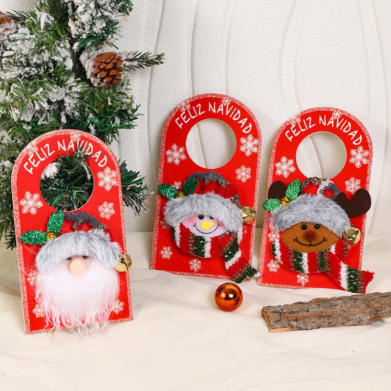 2024 Christmas Wood Board Door Hanging Santa Claus Snowman Elk Merry Christmas Decor For Home Xmas Ornaments 2025 Happy New Year