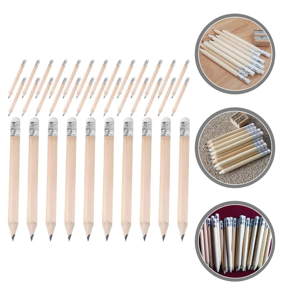 50 Pcs Kids Stationery Short Pencil Drafting Toddler Writing Instrument Log Pencils Basswood