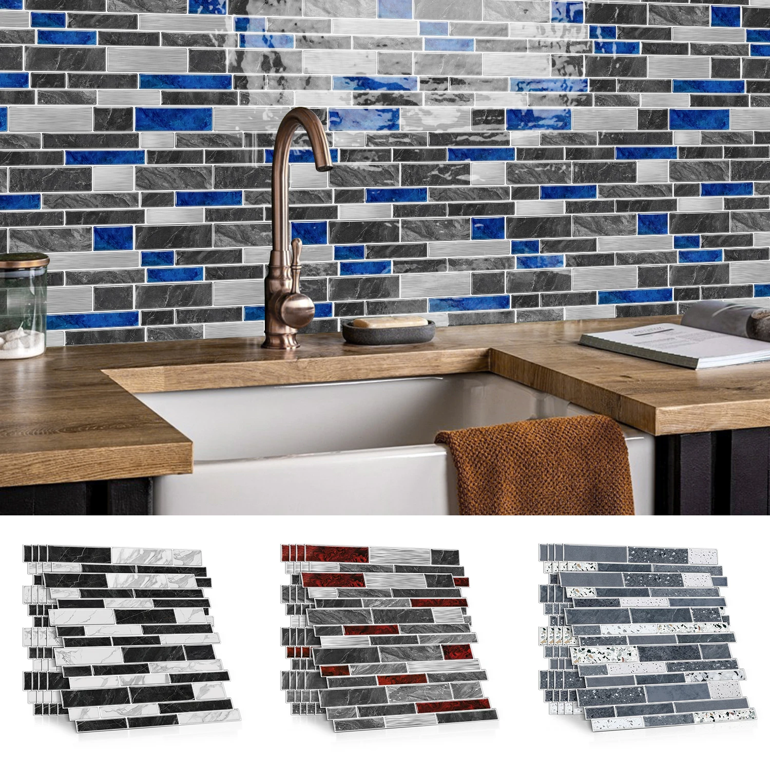 30.5×30.5cm Self‑Adhesive Wall Backsplash Stickers Easy Cut Removable Peel Stick Tile Decals for Home Kitchen Bathroom Decor