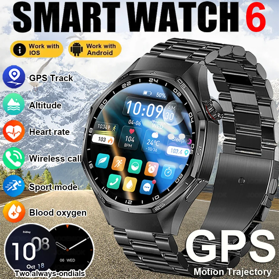 

2025 Новые часы 6 Pro Открытый GPS Смарт-часы Мужчины AMOLED HD Экран Bluetooth Вызов IP68 Водонепроницаемые Спорт Здоровье Спорт SmartWatch