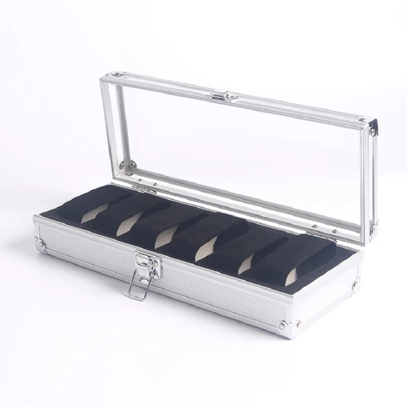 VANSIHO Promotion Silver Color Aluminum Alloy Watch Storage Box With Clock 6/12/24 Slots Collection Gift Boxes