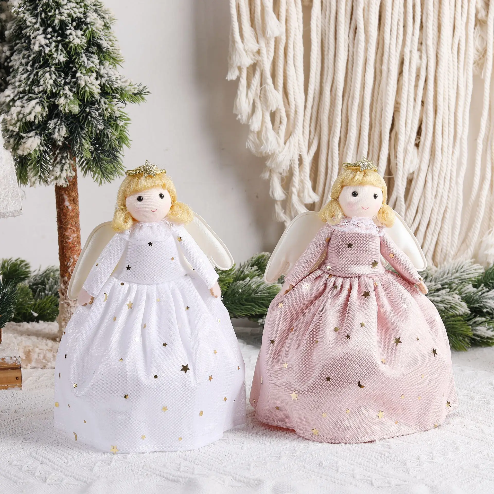 

1Pcs Christmas Angel Ornament New Christmas Tree Top Star Christmas Tree Decoration Hanging Small Pendant White Pink