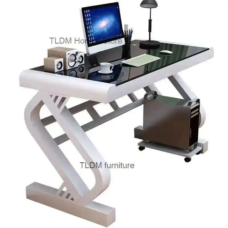 

Creative Desktop Computer Desks Home Office Furniture Tempered Glass Gaming Table Simple Student Office Desk with Keyboard Tray