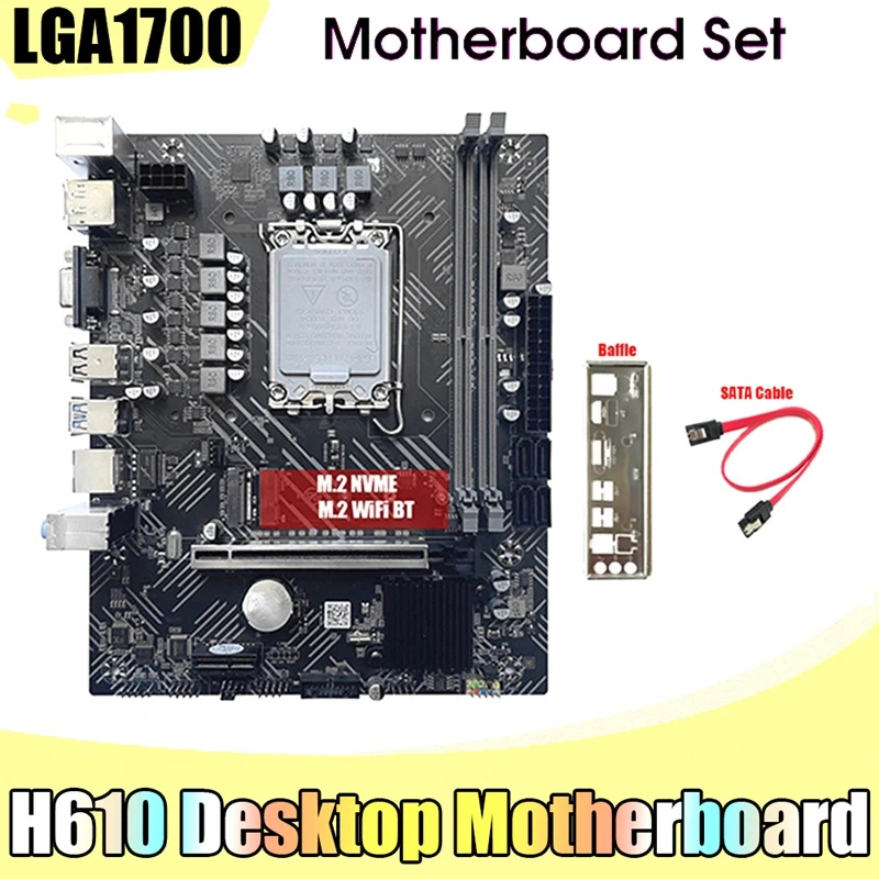 A56G-H610 Motherboard+SATA Cable+Baffle LGA1700 DDR4 Gigabit LAN Support 2X32GB For G6900 G7400 I3 12100 I5 12500 12Th CPU