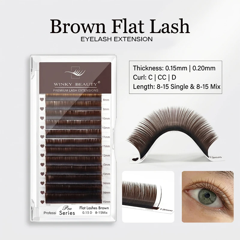 Winky Beauty Flat Lashes Soft Ellipse Split Natural Ligthweight Dark Brown Lash Colorful Makeup Tools Supplies Eyelash Extension