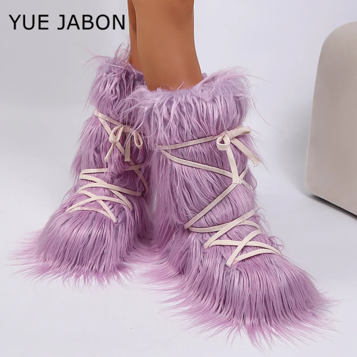 Purple Winter Moon Shoes Furry Snow Boots Women's Extra Warm High Top Lace Up Fur Lined Flat Heel Round Toe Boot Shoes for Women