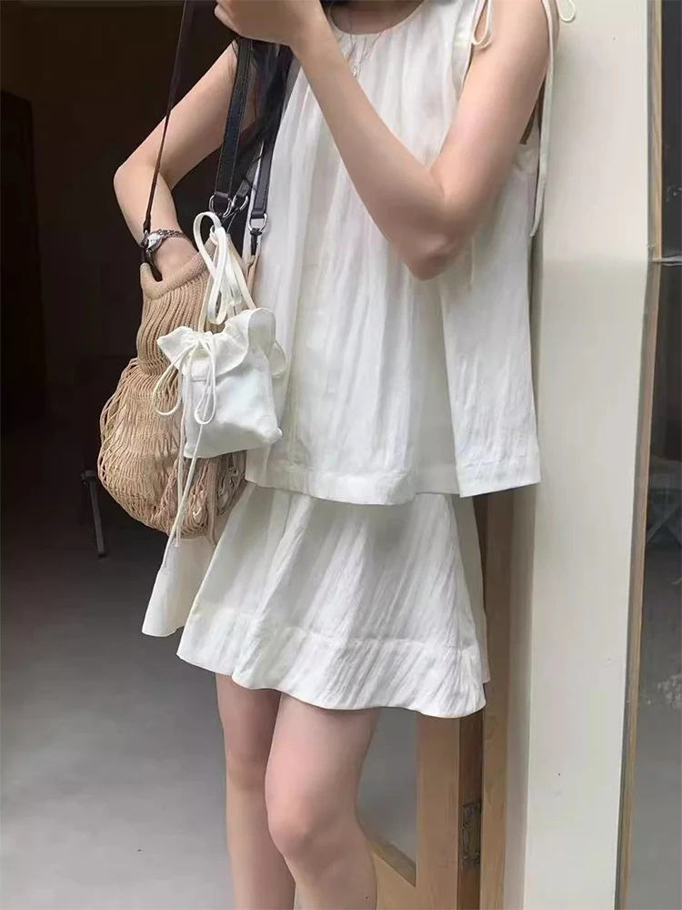 

Liangliang Fre Sle Svel Vest irt Women's High Waist Skirt Set Summer New Faion Cotton Two-Piece Suit