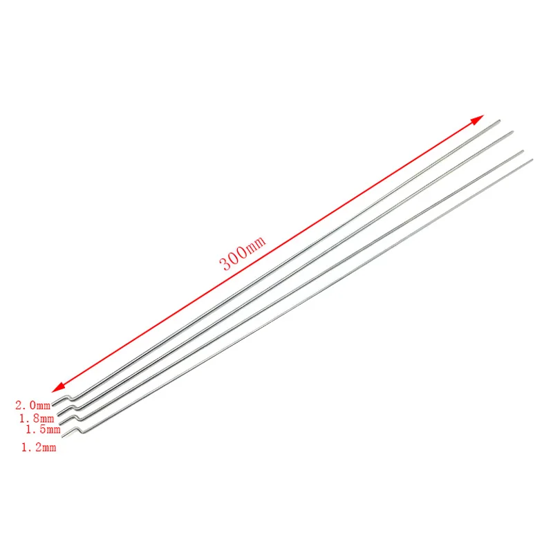 Varilla de empuje de Metal en forma de Z, 5 piezas, diámetro de 1,2/1,5/1,8/2mm, acero inoxidable, L300mm, para conectar Servo y timón