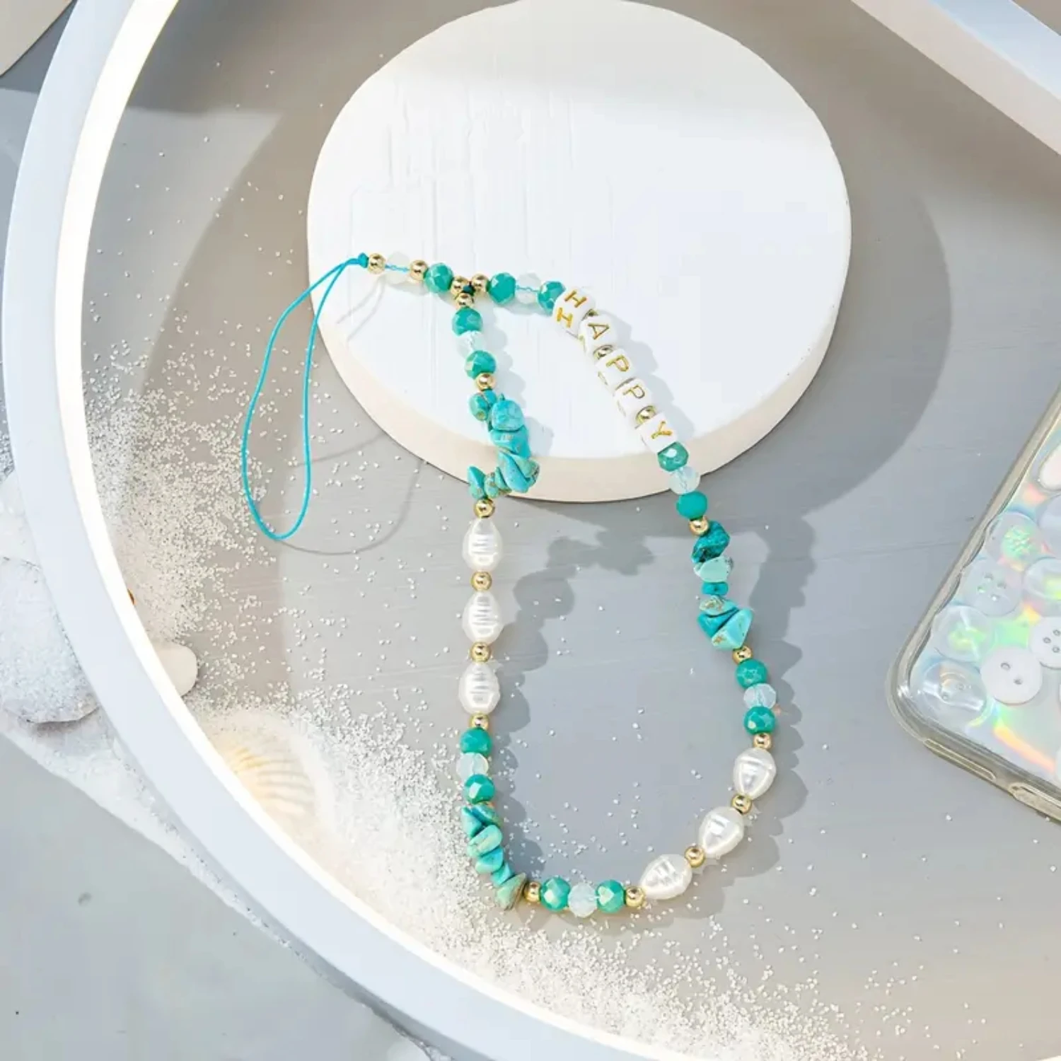 الحصى اللؤلؤ مطرز حزام الهاتف كريستال الهاتف المحمول سلسلة شريط للرسغ الإبداعية الهاتف الخليوي الديكور الحبل حزام المفاتيح Bac