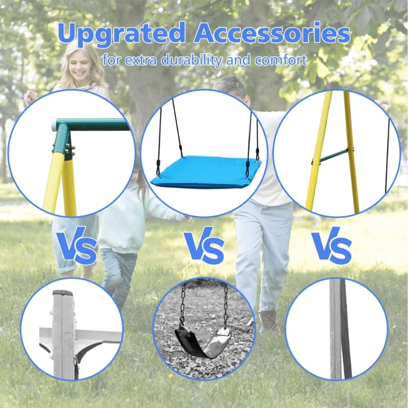 Multi-Swing Set voor kinderen met schotel en zweefvliegtuig Buiten Achtertuin Speeltuin Schommelcombinatie Multi-activiteit speelgoed voor kinderen