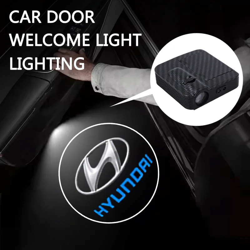 Car Door Welcome Light Car Carbon Fiber Projector Light For Hyundai Tucson IX35 I30 I20 Kona Coupe Veloster I40 Getz Accessories