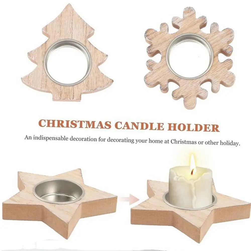 

Nordic Style Christmas Wooden Candlestick Snowflake Xmas Tree Christmas Tree Candle Holder Pentagram Love-heart
