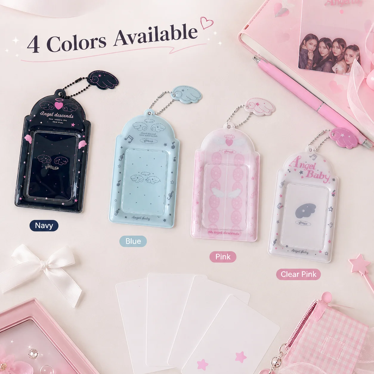 Sliding 3 Inch Card Case Candy Color, Bus Pass Card Holder with Lanyard, Student Kpop Photocard Display Case