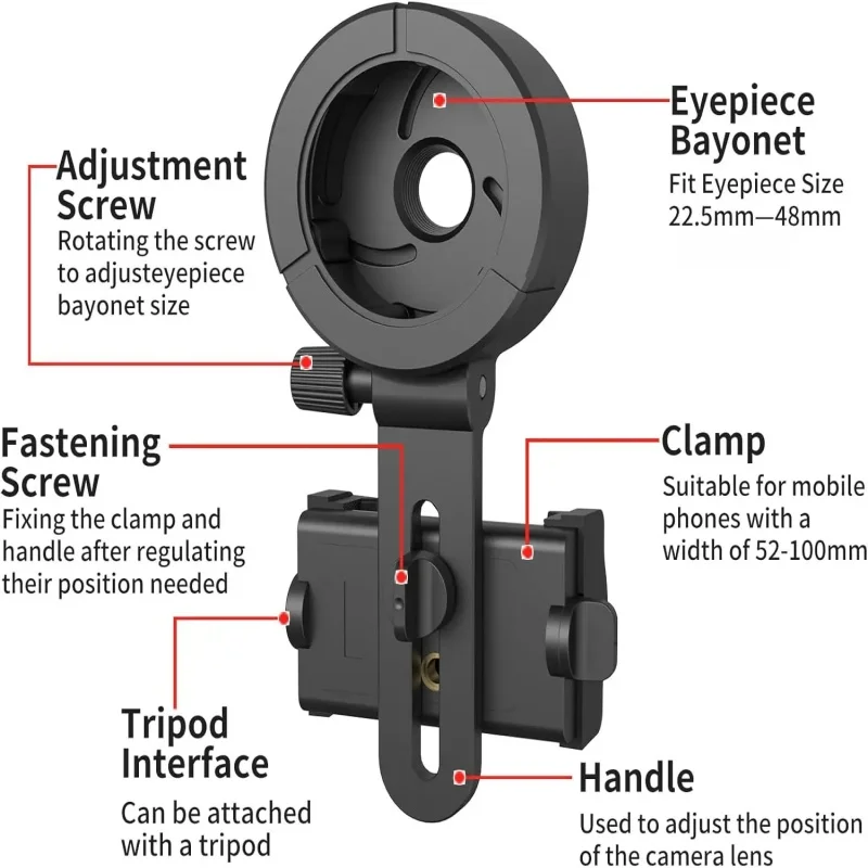 22.5-48mm Universal Phone Adapter Bracket Binoculars Monoculars Scopes Telescopes Microscopes Phone Adapter Bracket