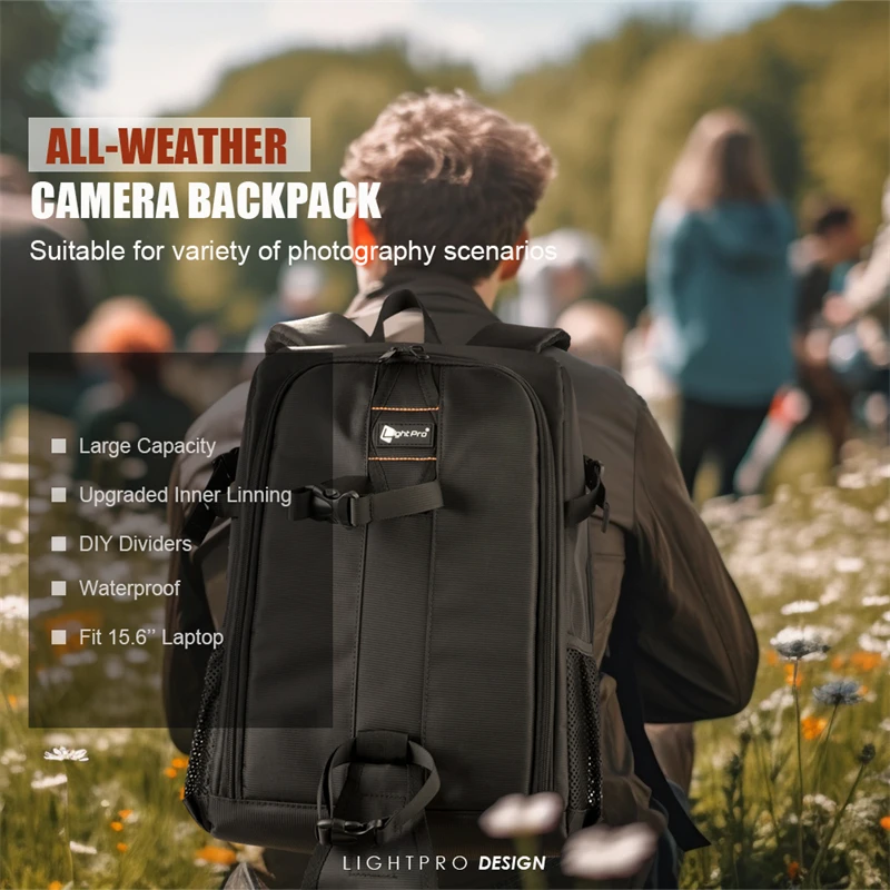 Mochila multifuncional de gran capacidad para cámara, bolso de hombro para portátil de 15,6 pulgadas, impermeable, con cubierta para lluvia, para