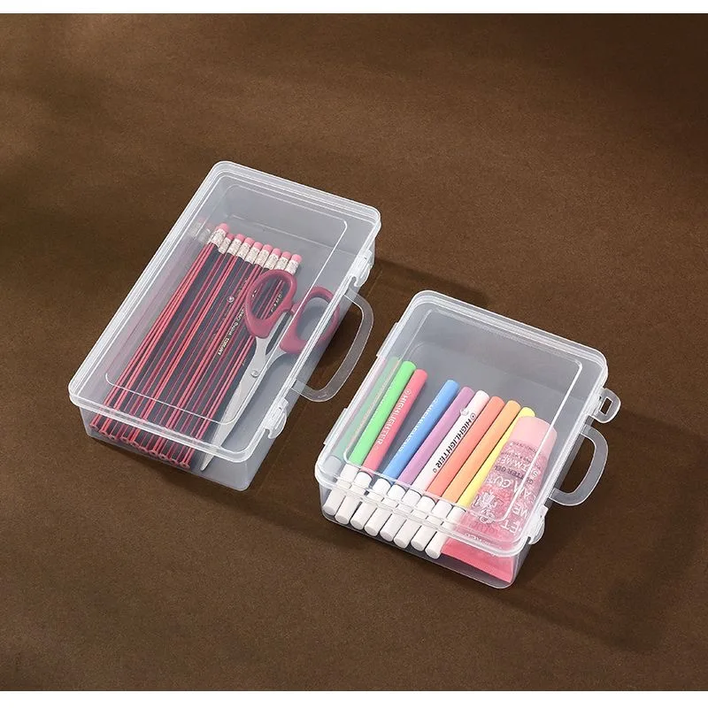 Transparent plastic jewelry box is used for storing art brushes, jewelry, DIY accessories, and stationery tools for art students