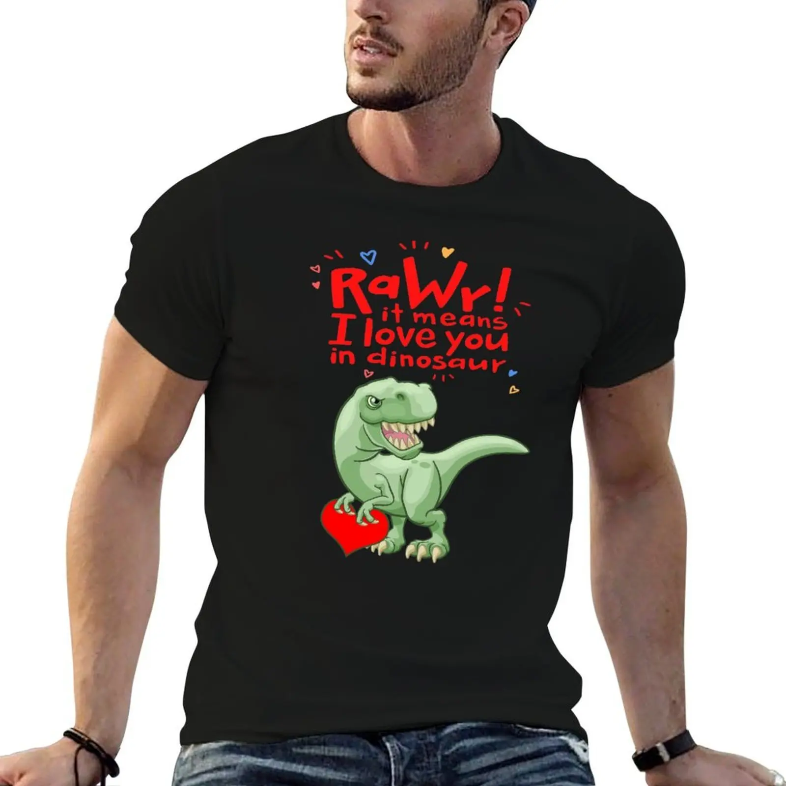 

Rawr Means I Love You in Dinosaur Valentine’s Day T-Shirt man t shirt cotton high quality t shirt man plain T-Shirt