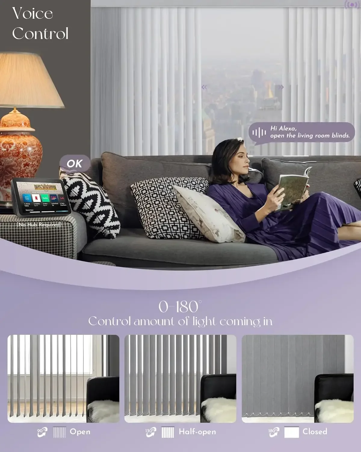 Motorized Vertical Blinds Compatible with Alexa Google Privacy Reversible Blackout Smart Vertical Blind Remote Control Track Sla