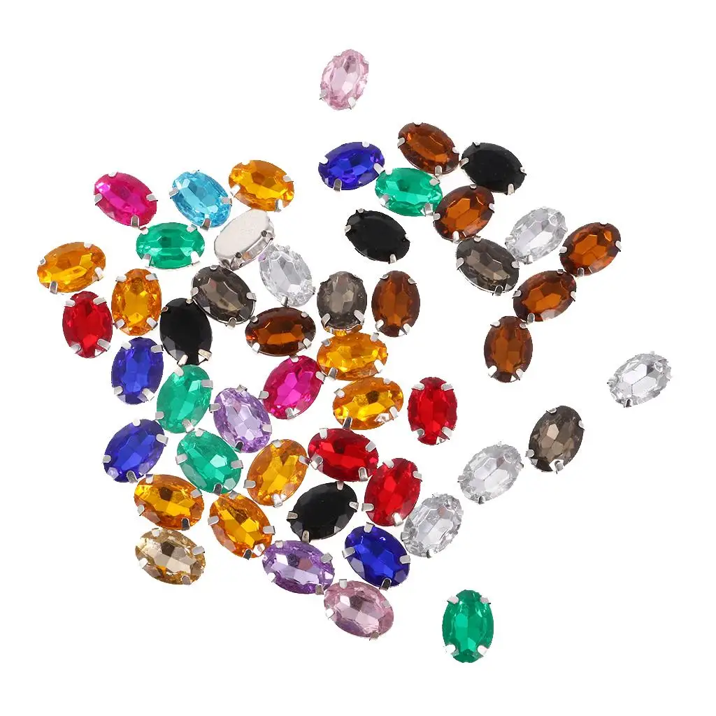 50pcs 10*14mm Oval Ellipse Acrylic Rhinestone Button Mix Color for DIY Craft