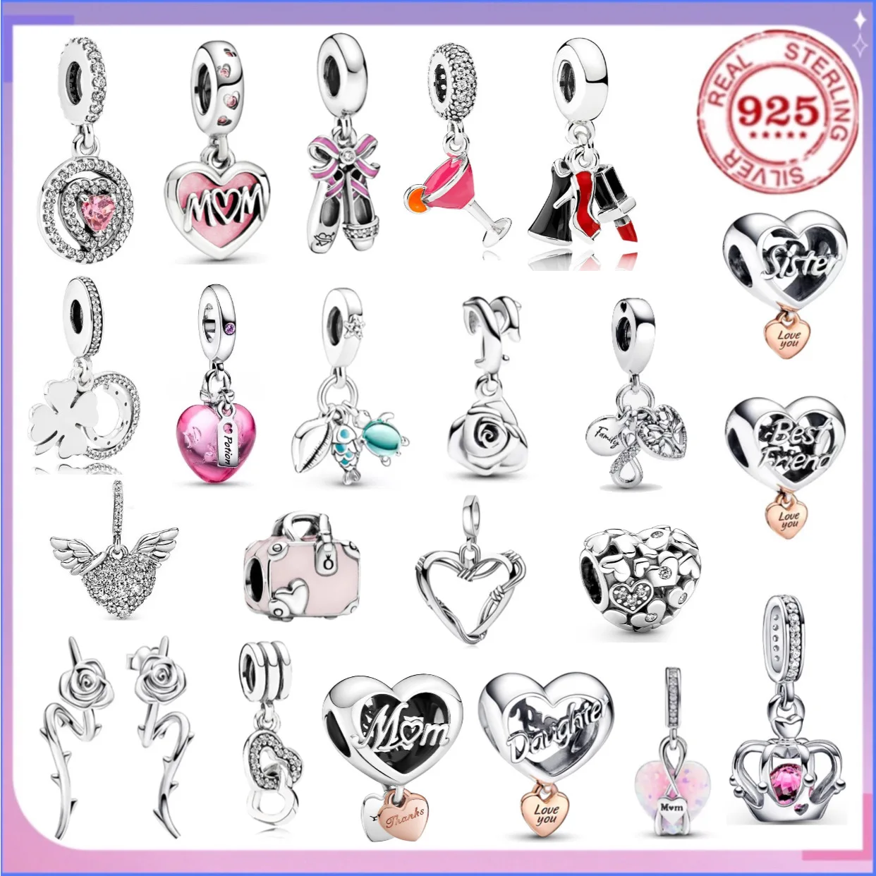 

Бусины из стерлингового серебра 925% пробы в форме балетных туфель, сердца и четырехлистного клевера для самостоятельного изготовления украшений, подарок для женщин на День матери