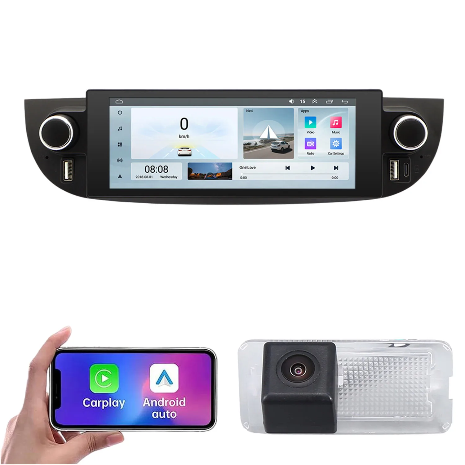 Android Auto Car radio Carpaly GPS Navigation AHD reverse camera For Fiat 500 Abarth 500C 500E 150 Limousine Cabrio GQ Turbo