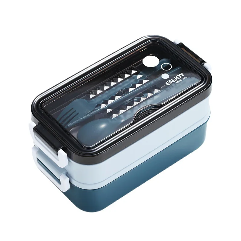 

1000ml Double Layer Lunch Box Portable Compartment Lunch Box Microwave Lunch Box with Fork Chopsticks Spoon BPA Free