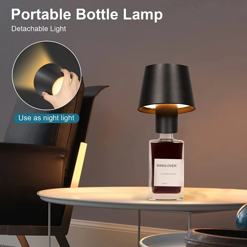 

LED Wine Bottle Lamp Portable Removable Bar Table Lamp 5200mAh USB Rechargeable Desk Lamp Touch Cordless Night Light Decor Lamp