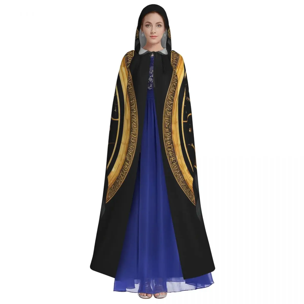 Vintage Egyptian Cat Goddess Bastet Long Hooded Cloak Witch Medieval Costume Cosplay Cape HalloweenCoat Adult Unisex - view 6
