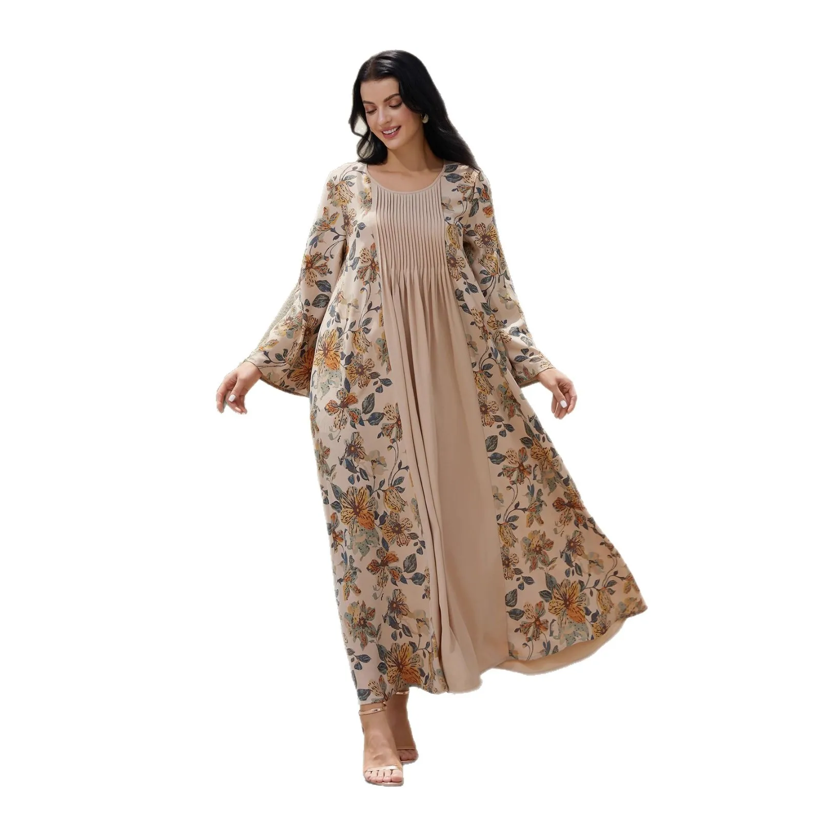 Newest Elegant Summer Maxi Dress Wholesale Muslim Abaya Robes for Women Dubai Fashion Printed Dresses