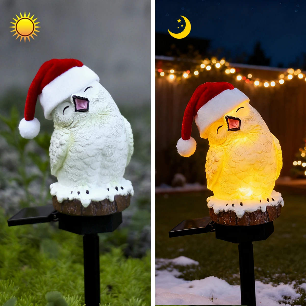 1 Christmas Solar Light Snow Owl, Suitable for Garden Decoration, Christmas Party Garden Decor Light Ground Stake, Outdoor Statu