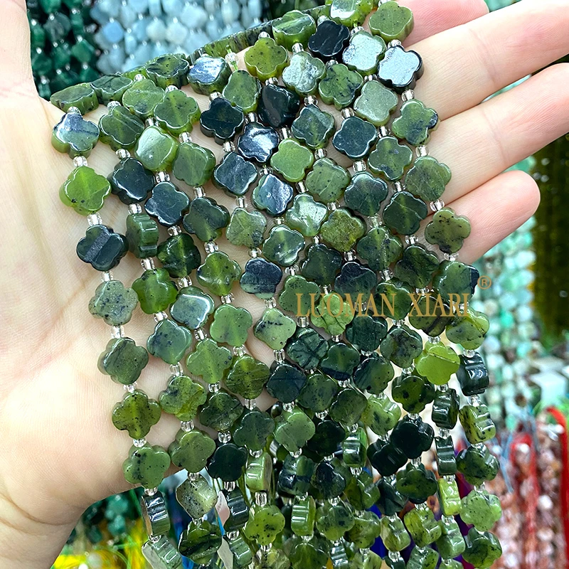 Natural Stone 11x11mm Flower Clover Yellow Flame Crystal Loose Spacer Beads for Jewelry Making Diy Bracelet Charms Accessories