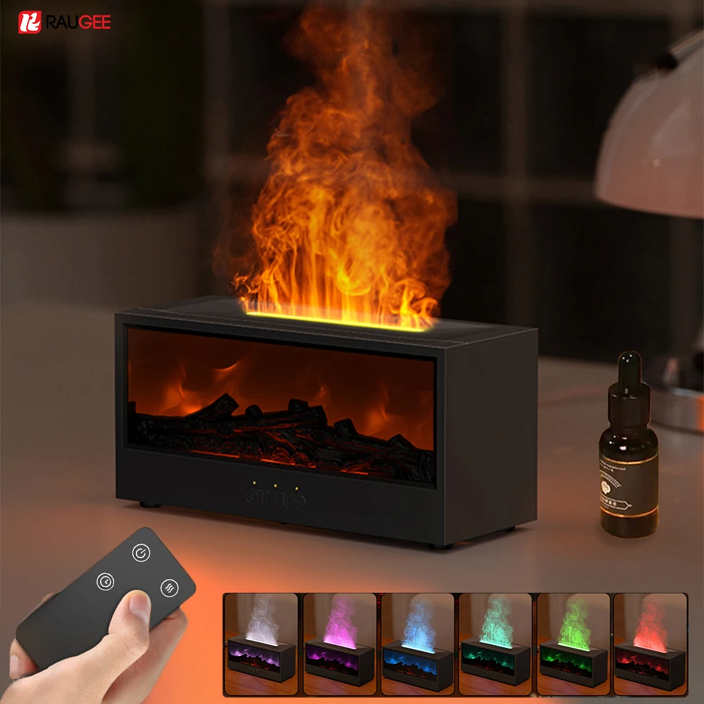 Fireplace Air Humidifier Essential Oil Diffuser Flame Humidifier For Home Aromatherapy Fragrance Diffuser with RGB Night Light