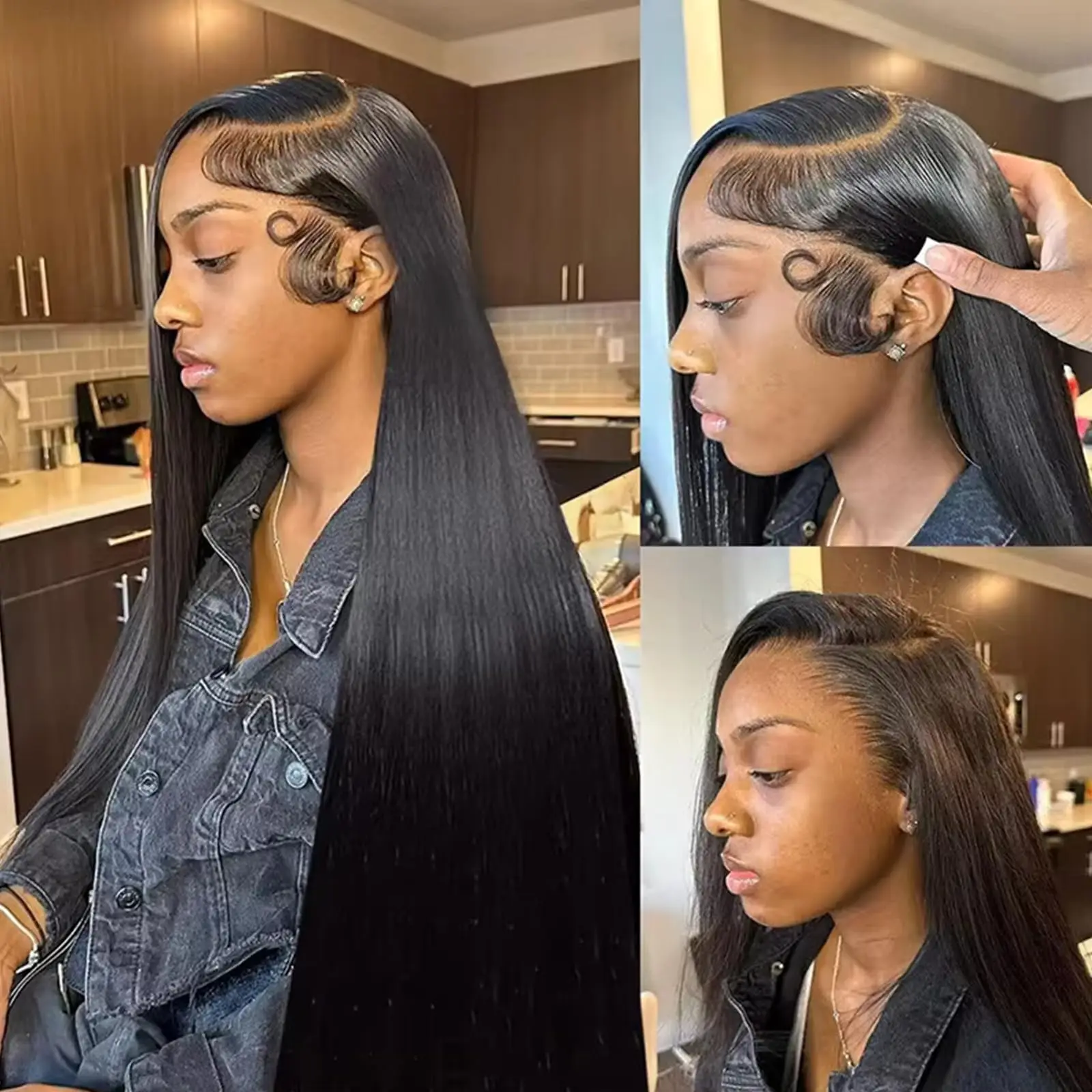 Pelucas humanas rectas negras naturales, peluca de cabello humano Frontal de encaje transparente HD 13x4 para mujeres, peluca brasileña Frontal de encaje prearrancado