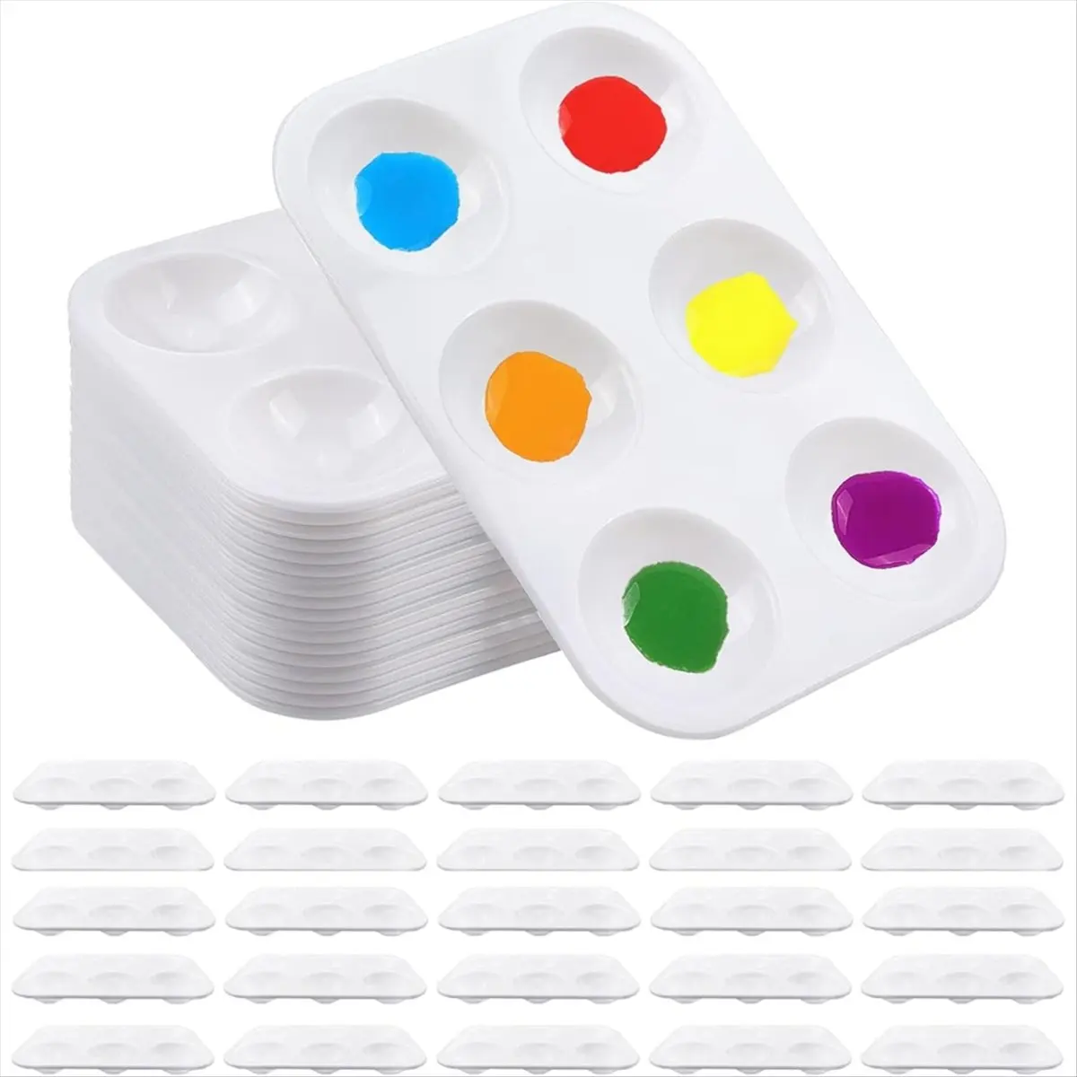 AT16 25 PCS Plastic Paint Palettes, 6 Rectangular White Tray Palettes for DIY Craft and Art Painting Party Watercolor