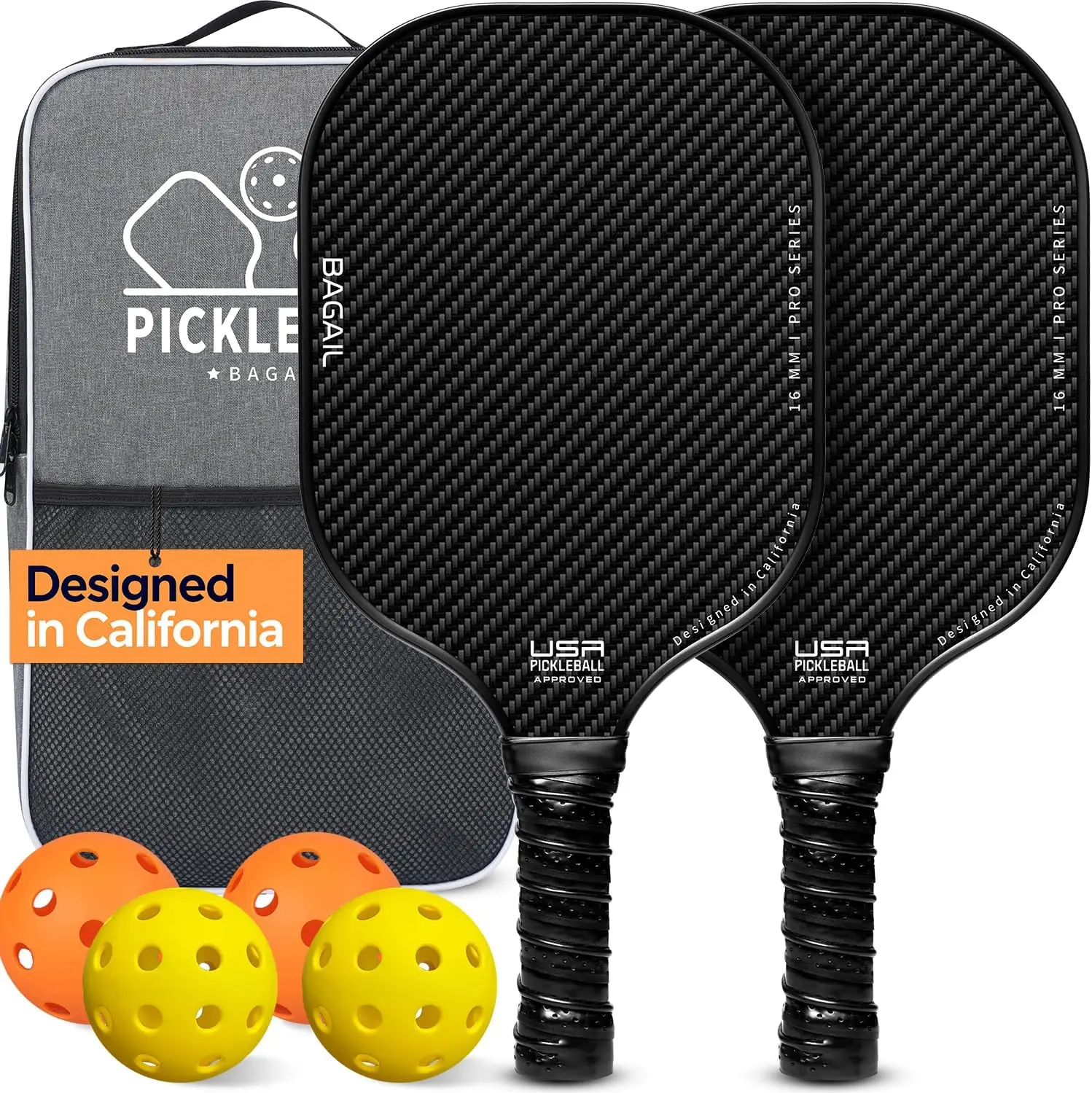 

USAPA Approved Fiberglass Pickleball Set with Paddles, Balls, Bag - Lightweight for Traction & Stability