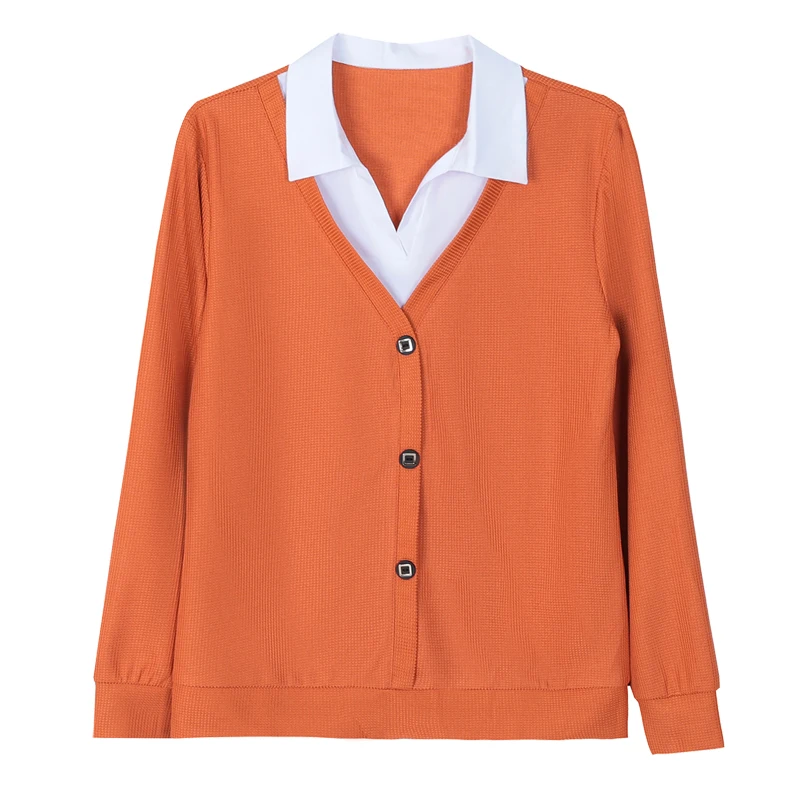 New Autumn And Winter Korean Fashion Fake Two-Piece Long Sleeved Pullover For Women'S Casual Loose Fitting Patchwork Knitted Top