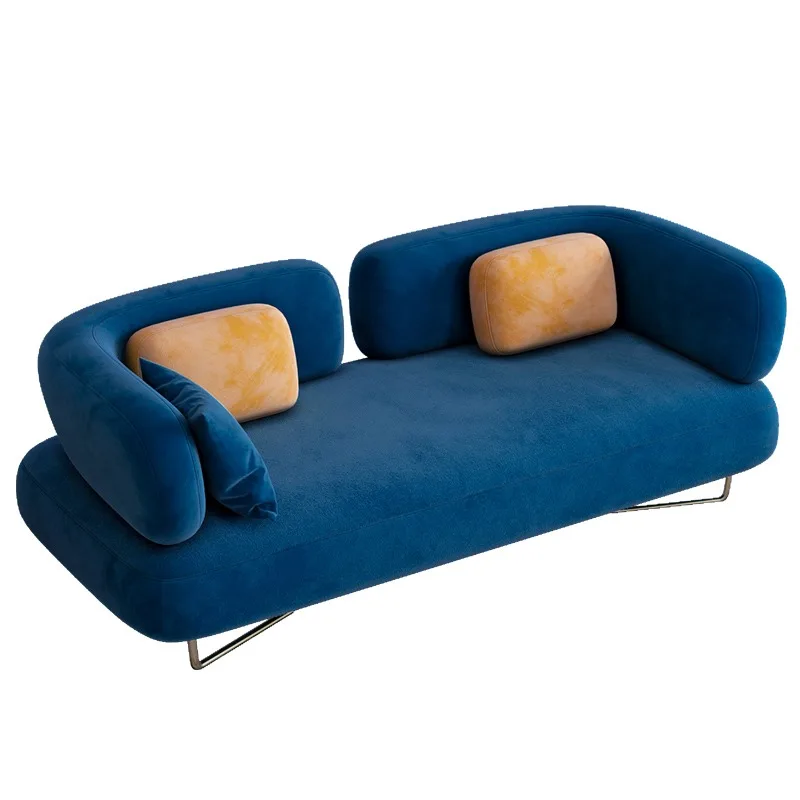 Modern Luxury Hotel Chesterfield Sofa Blue/Pink Fabric Curved Couch with Cushion Restaurant Living Room Beauty Salon Furniture