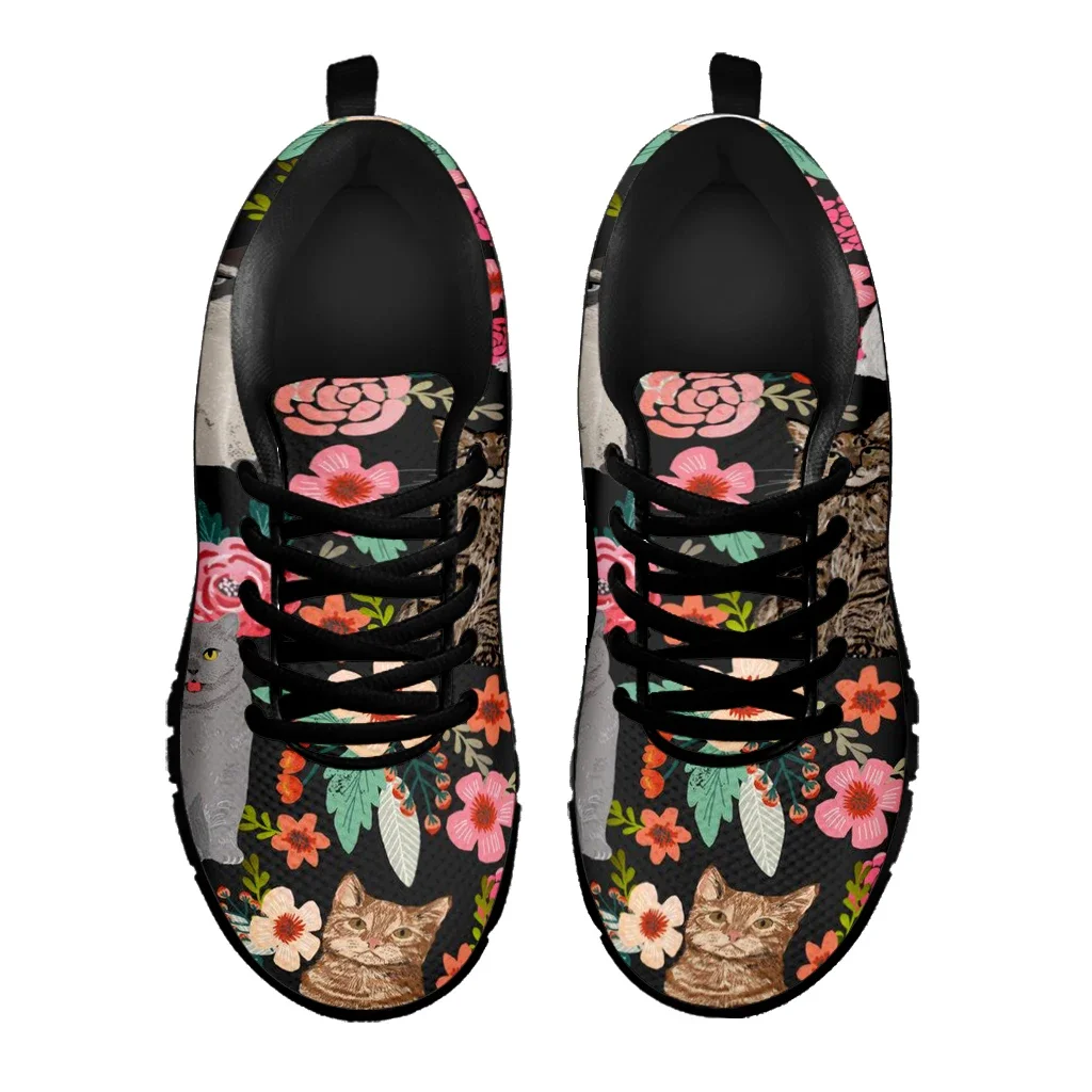 Sneakers For Women Cat Print Comfortable Outdoor Casual Shoes Cartoon Cat Flowers Designer Breathable Women's Shoes