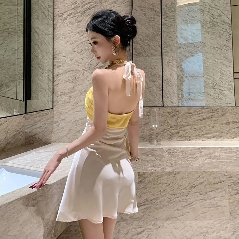 Femmes Mini robe été Sexy Club moulante découpe froncé Mini robes de soirée mode coréenne sans manches nuit réservoir robe courte