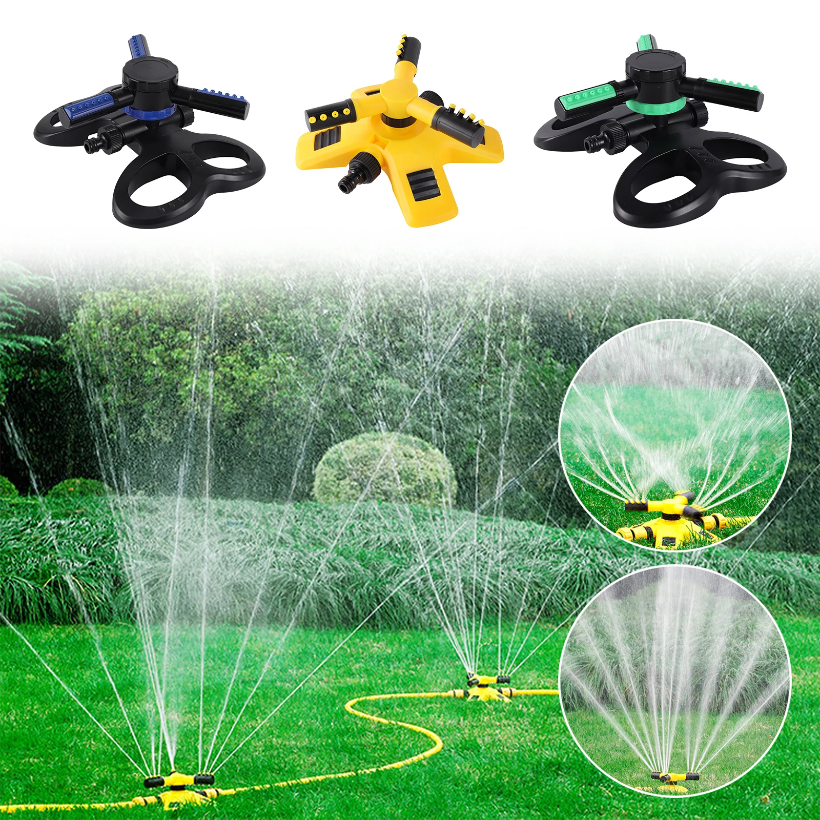 360 Degree 3-Arms Automatic Sprinkler Kit 10 Types Garden Lawn Rotatary Irrigation Spraying Nozzle Orchard Watering Device 1 Set